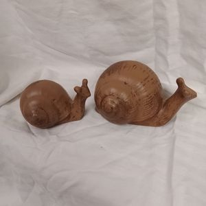 2- Pair Snails Handmade  signed Ceramics Brown Figurines Signed JM